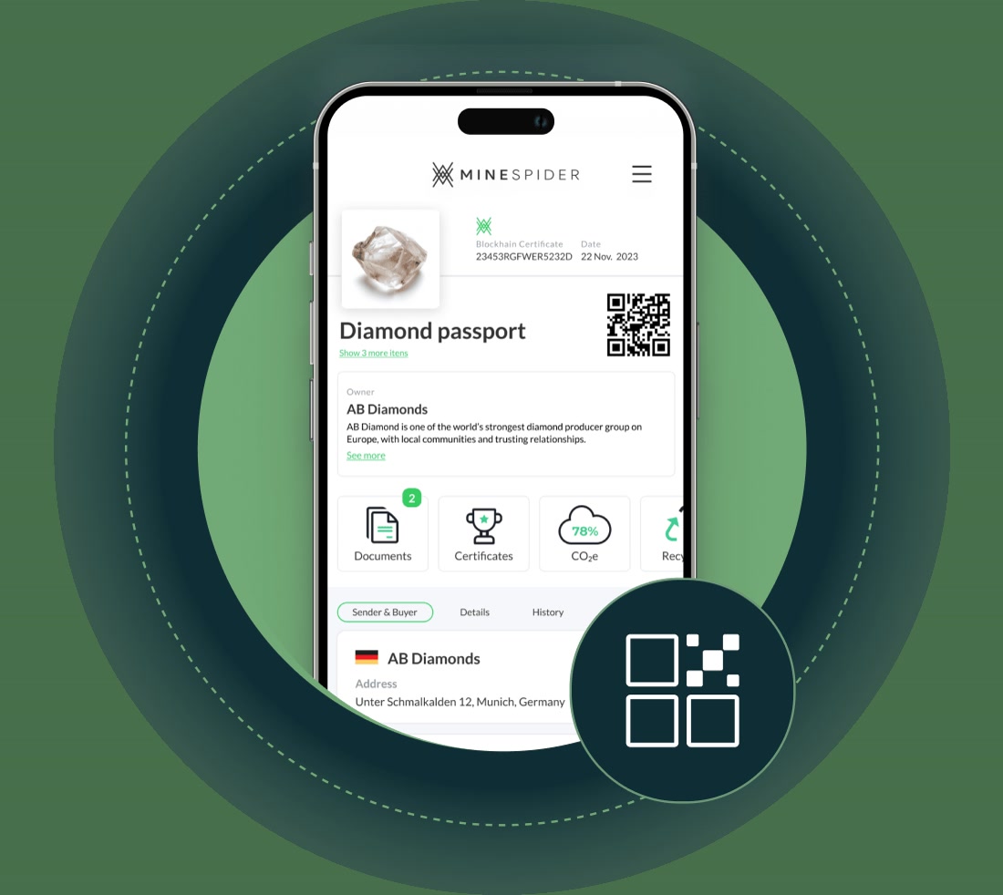 Gemstone certificate with QR code being scanned by a mobile phone